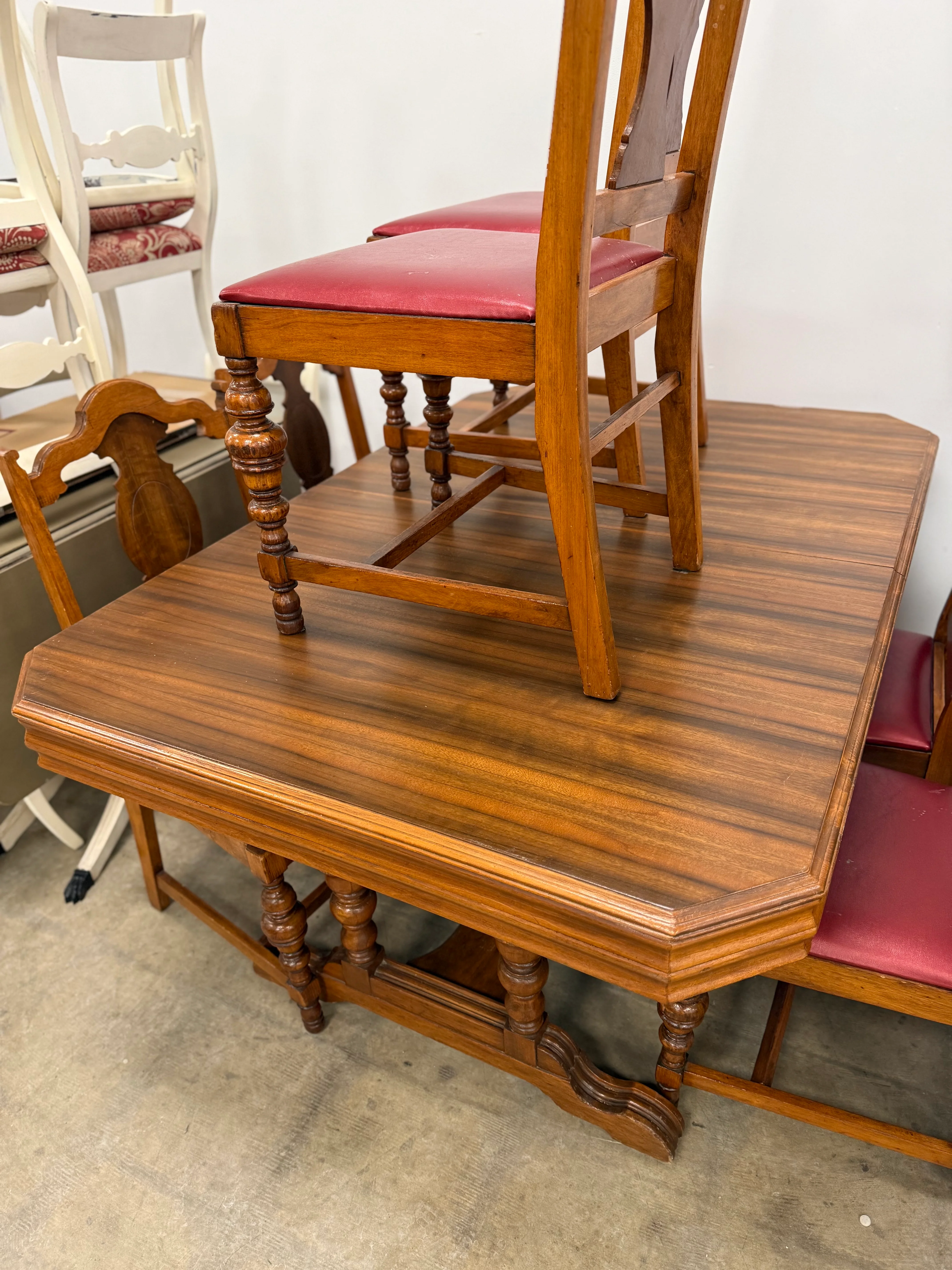 Vintage Honey Brown and Red Dining Table Set - Image 2