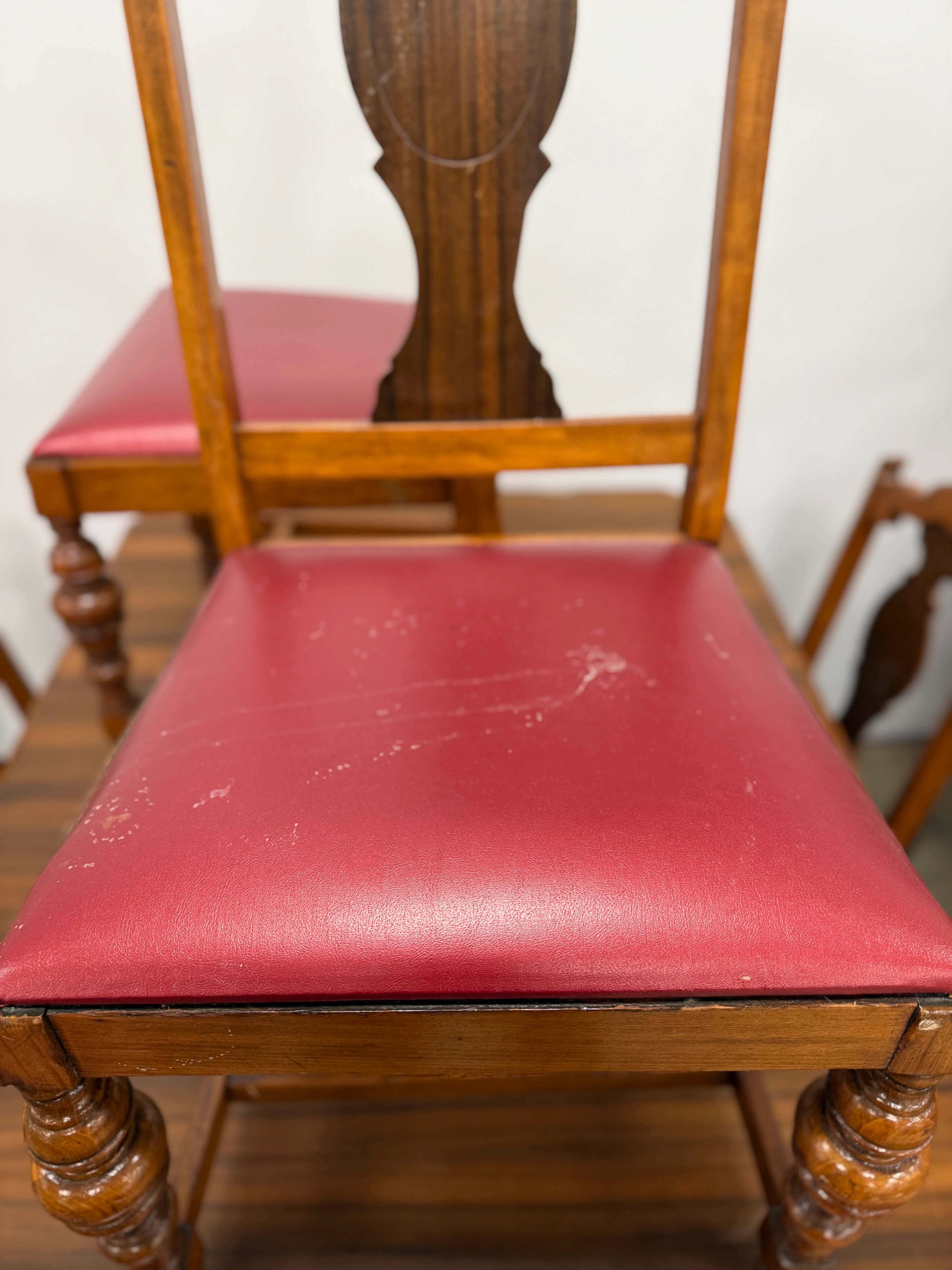 Vintage Honey Brown and Red Dining Table Set - Image 4