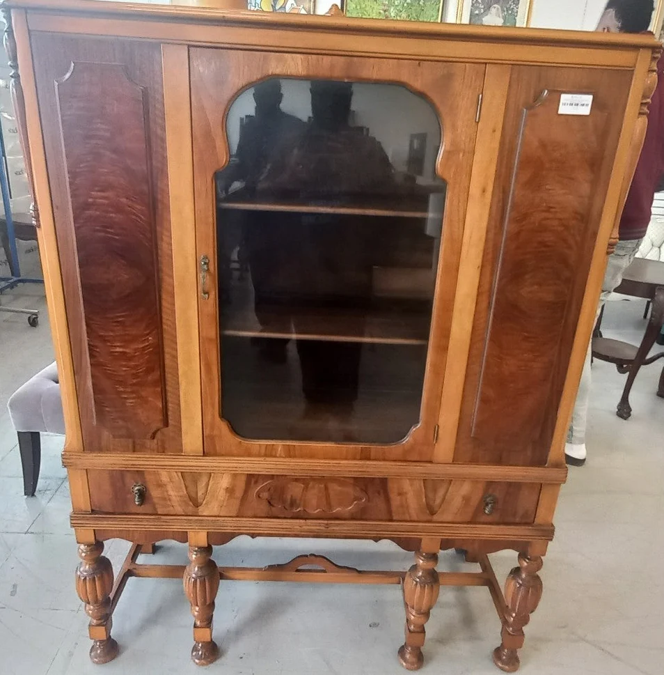 Vintage Honey Brown Display Hutch w/Drawers