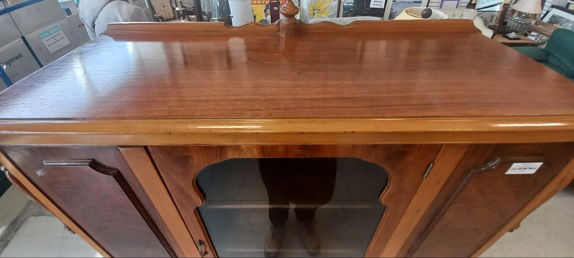 Vintage Honey Brown Display Hutch w/Drawers - Image 2