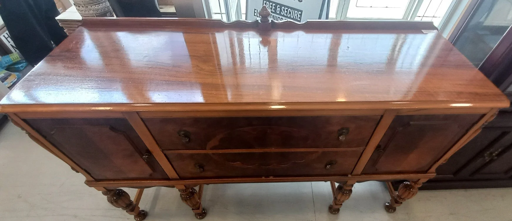 Vintage Honey Brown Sideboard W/Drawers - Image 3