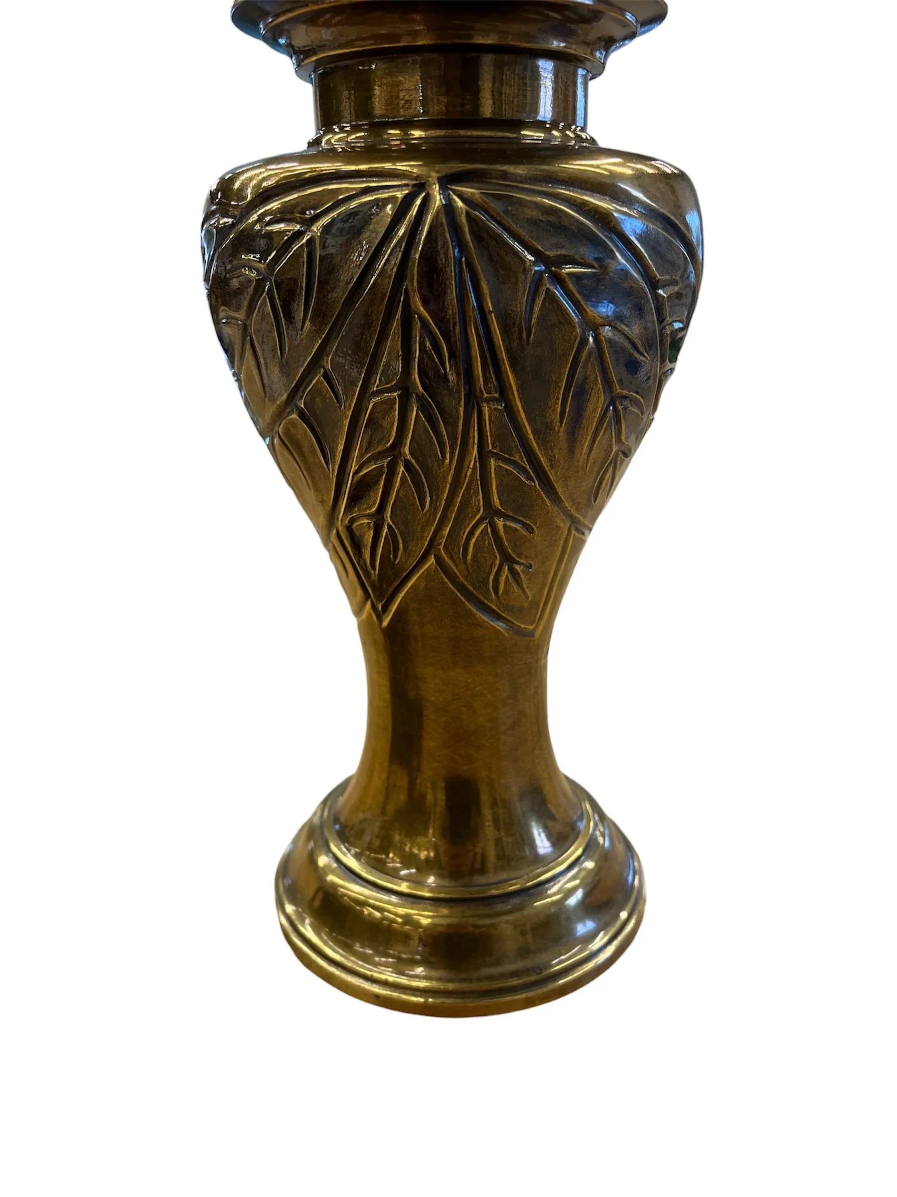 Vintage Solid Brass Table Lamp Base with Leaf Motif - Image 2
