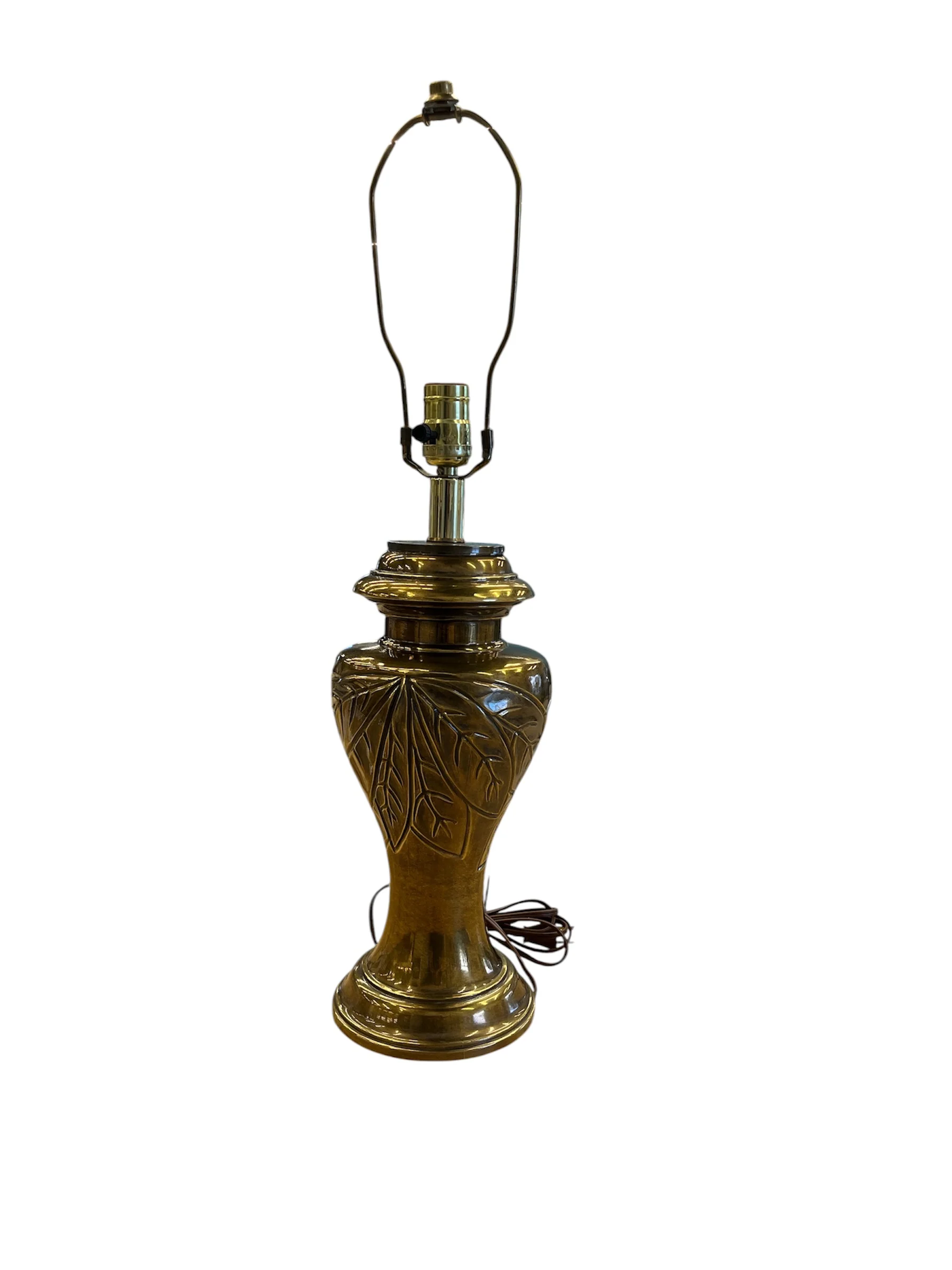 Vintage Solid Brass Table Lamp Base with Leaf Motif - Image 3
