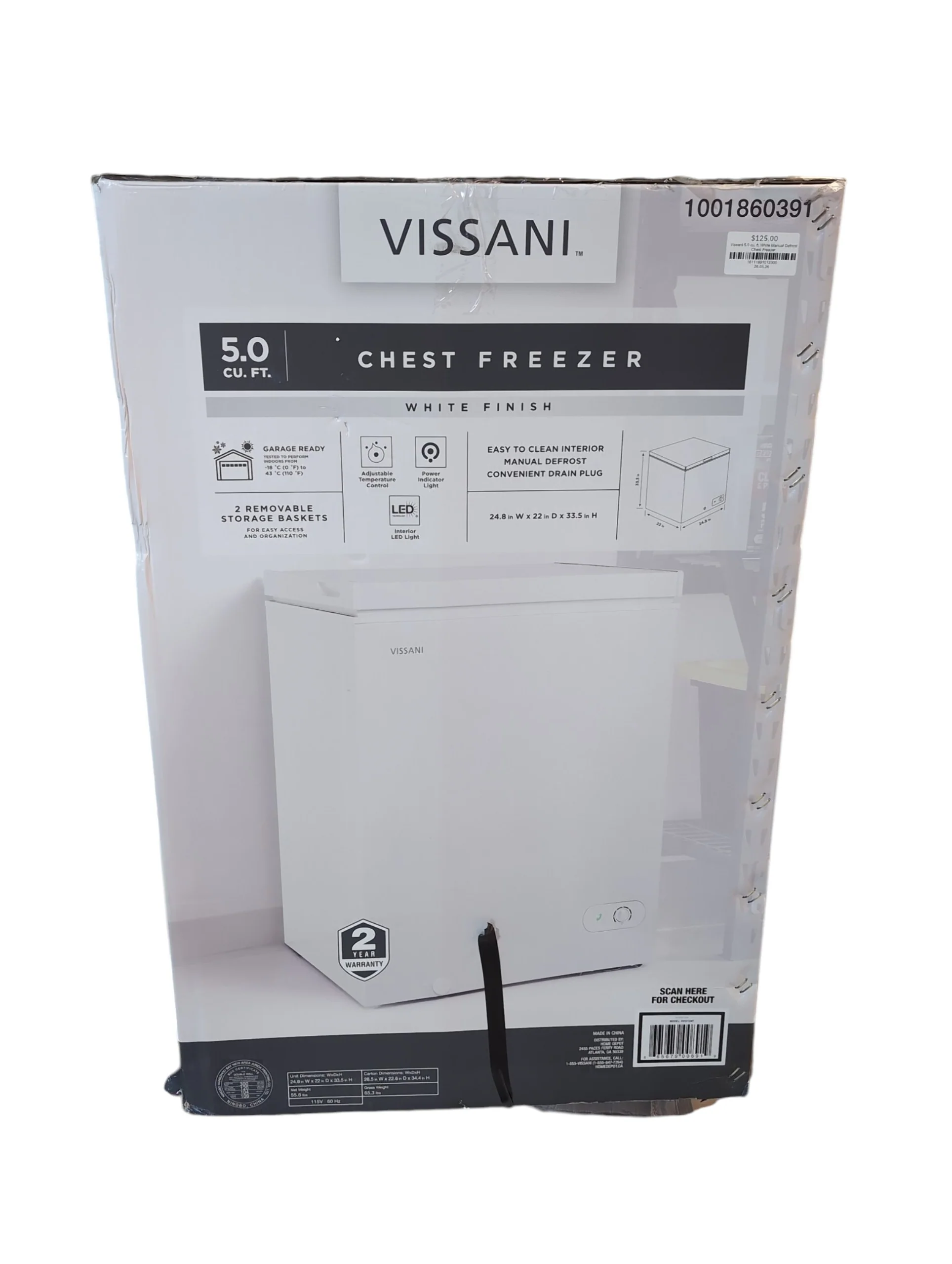 Vissani 5.0 cu. ft. White Manual Defrost Chest Freezer - Image 3