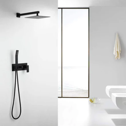 WELLFOR Wall Mounted Hand Shower and Shower Head Combo Kit Shower System in Matte Black - Image 2