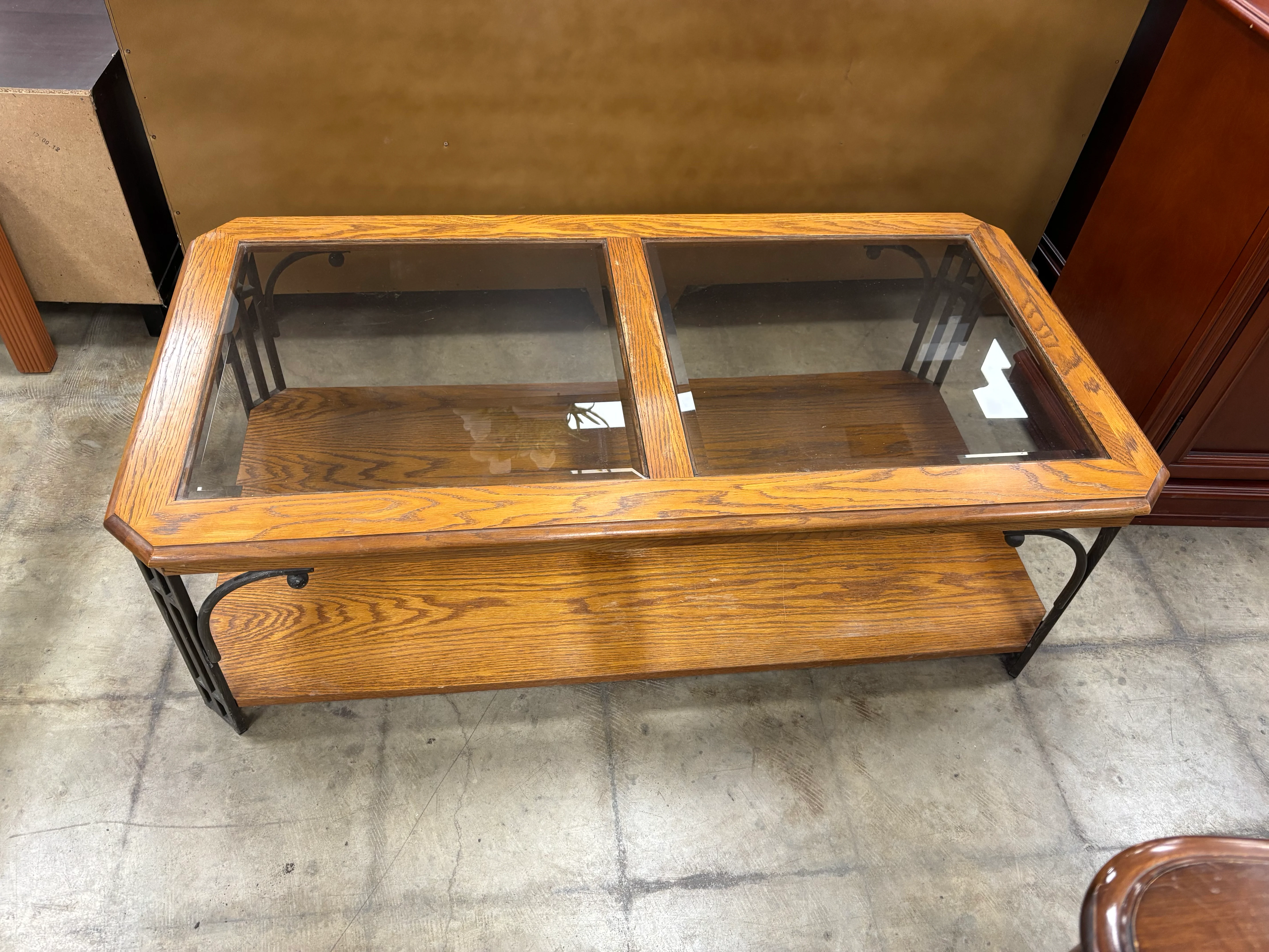 Wood and Glass Coffee Table with Metal Frame - Image 2