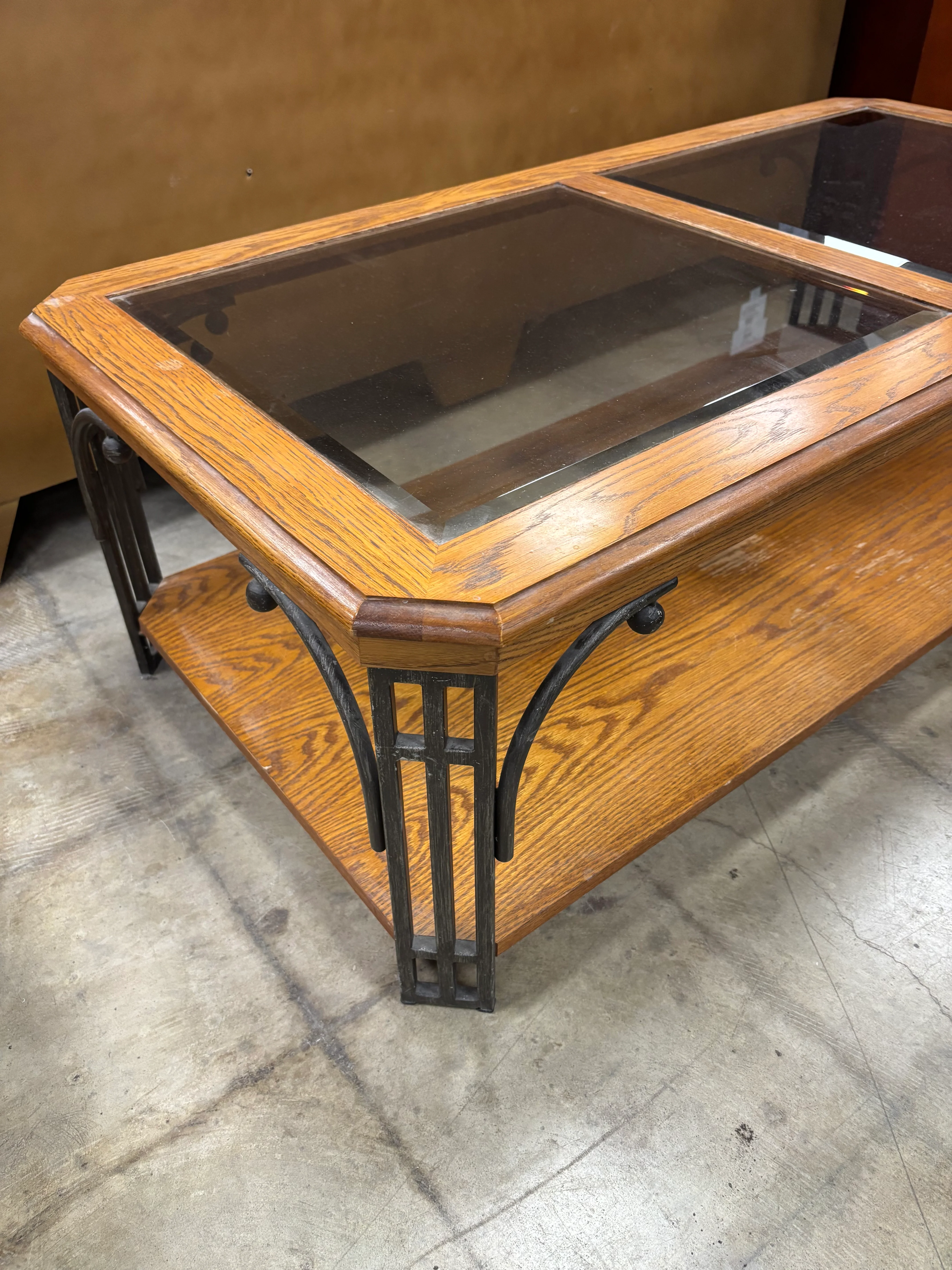 Wood and Glass Coffee Table with Metal Frame - Image 3