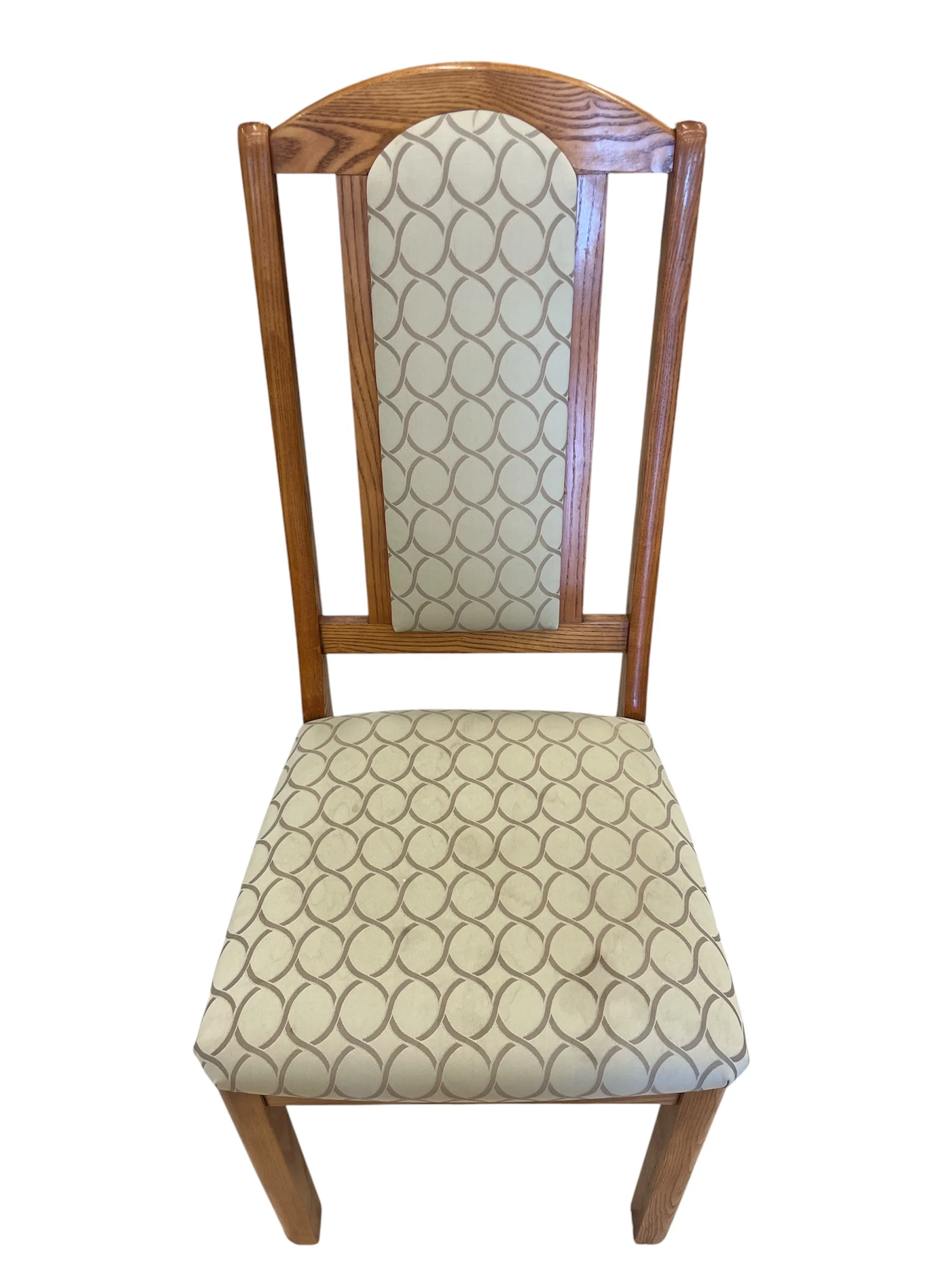 Wooden Dining Chairs with Cream Geometric Upholstery - Image 3